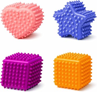 Soft Spiky Sensory Ball, 4PCS Massage Sensory Balls for Toddlers 1-3 | Baby Teether Bath Ball Toys, 4 Soft Spiky Shapes, Bright Colors, Easy to Grip, Sensory Development, Infant Gift