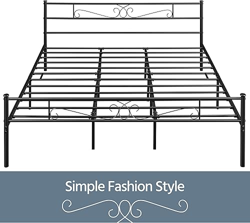 Miniatura 42 de Yaheetech - Base de cama, plataforma clásica de metal con cabecera y estribo - base de colchón con diseño floral para adultos, niñas, niños - Negro