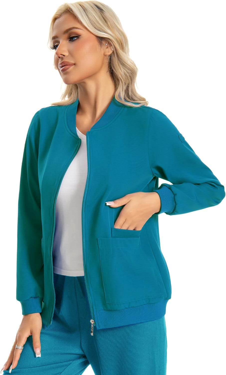 Scrub Jackets for Woman,Zip Front Nurse Jacket with Four Pockets
