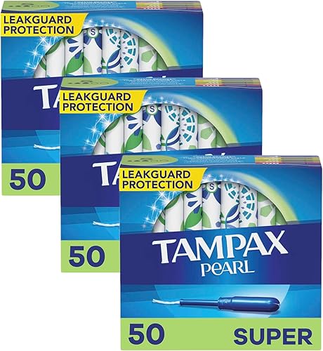 Miniatura 10 de Tampax Tampones de perlas para mujer, con trenza LeakGuard, súper absorbente, sin perfume, 100 unidades (2 paquetes de 50)
