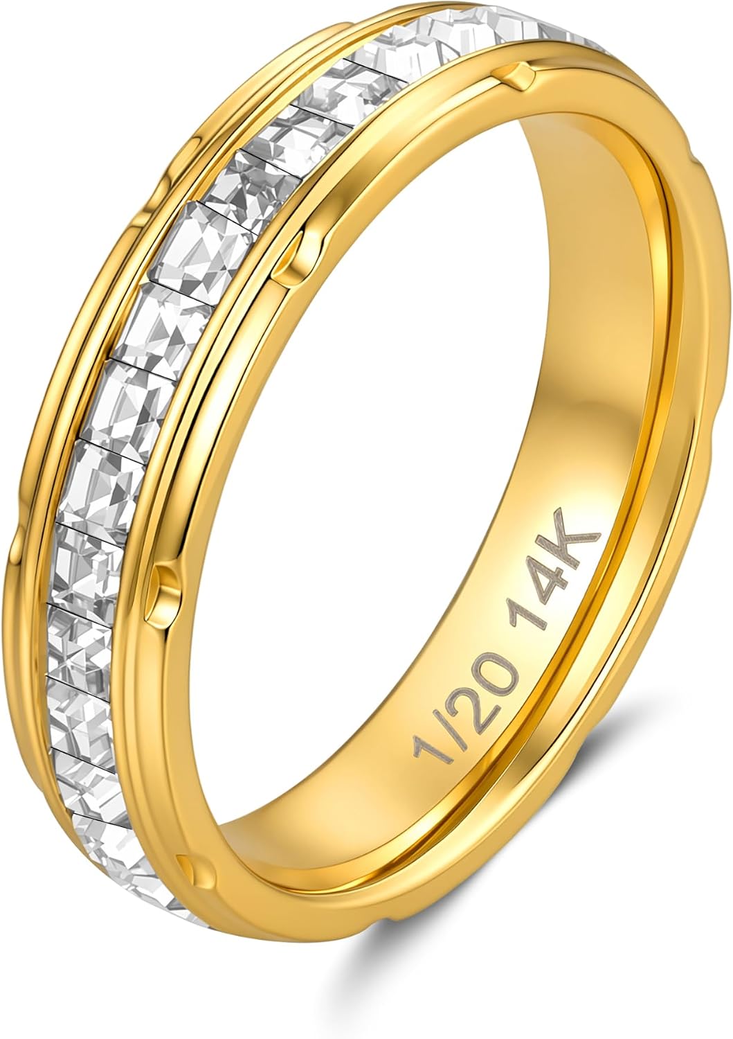 14K Gold Filled Rings for Women, 5mm Non Tarnish Gold Rings Princess Cut Cubic Zirconia Wedding Band, Eternity Ring for Women, Ring Size 5-10