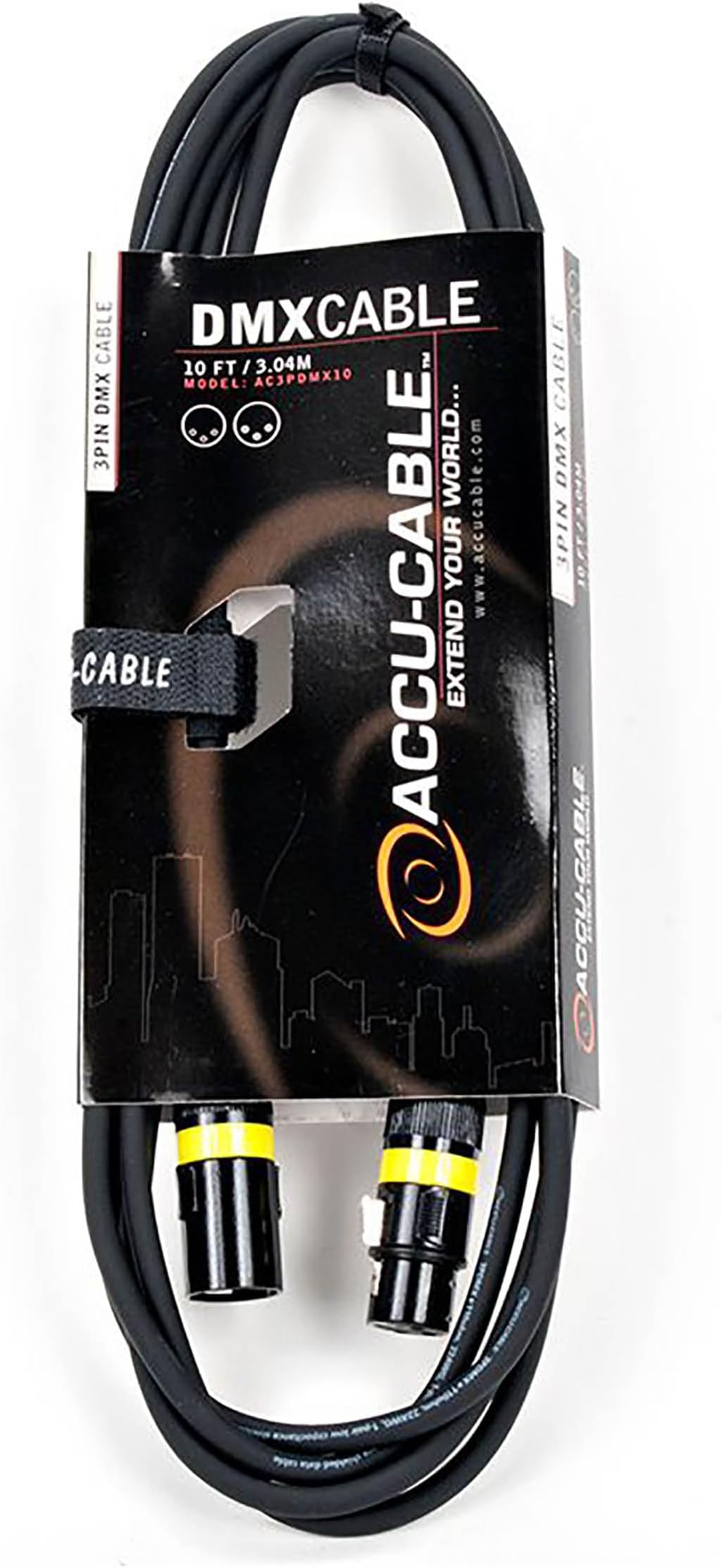 Accu Cable 10 foot 3 pin true dmx cable rated at 110 ohms end to end to ensure no signal drop