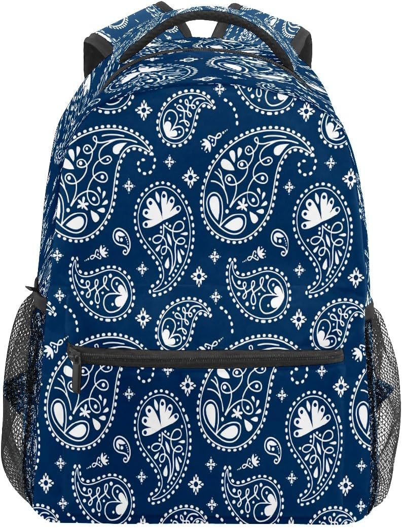 College Bookbag Paisley Blue School Bag Business Laptop Backpack Travel Hiking Daypack Large Diaper Bag for Adult Girls Boys