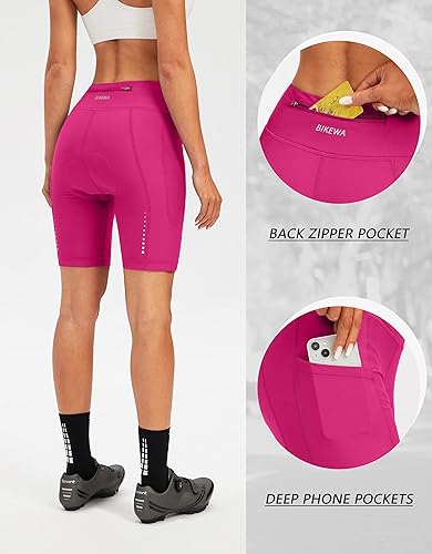 Miniatura 3 de Bikewa Pantalones cortos de bicicleta para mujer, acolchados 4D, pantalones cortos de ciclismo de carretera, para mujer, con bolsillos con cremallera