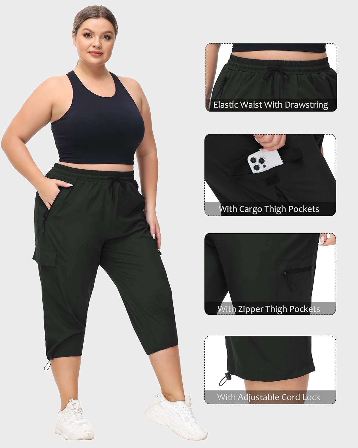 SEKINO Women's Plus Size Cargo Hiking Capris Pants Lightweight Quick Dry Travel Athletic Workout Outdoor Zipper Pockets Pants - Image 5