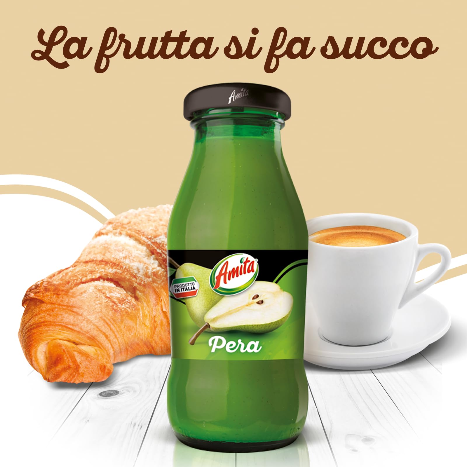 Amita Pera, Bevanda Rinfrescante di Pregiata Purea di Pera Williams, con almeno il 50% di frutta - Confezione da 24 Bottiglie di Vetro