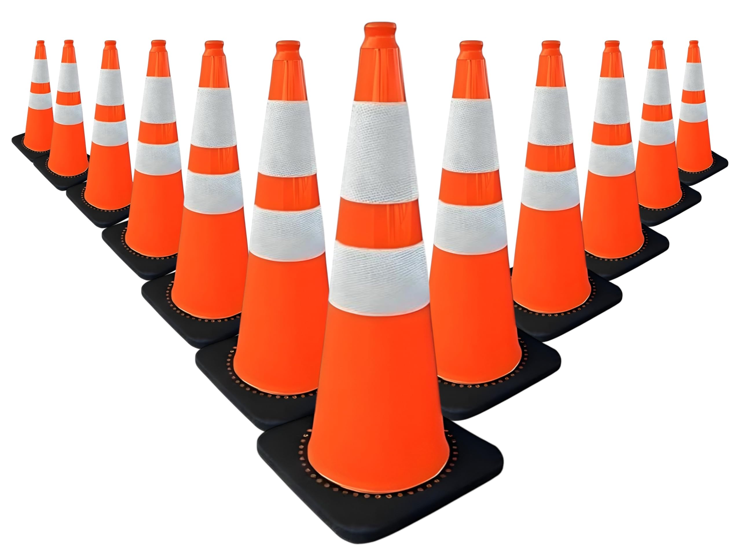 75CM Unbreakable Traffic Cone - Orange | 30 Inch Road Safety Cone with Weighted Base | High-Visibility Reflective Street Cone | Portable, Wind-Resistant Traffic Cone with Black Base - 12 Cones