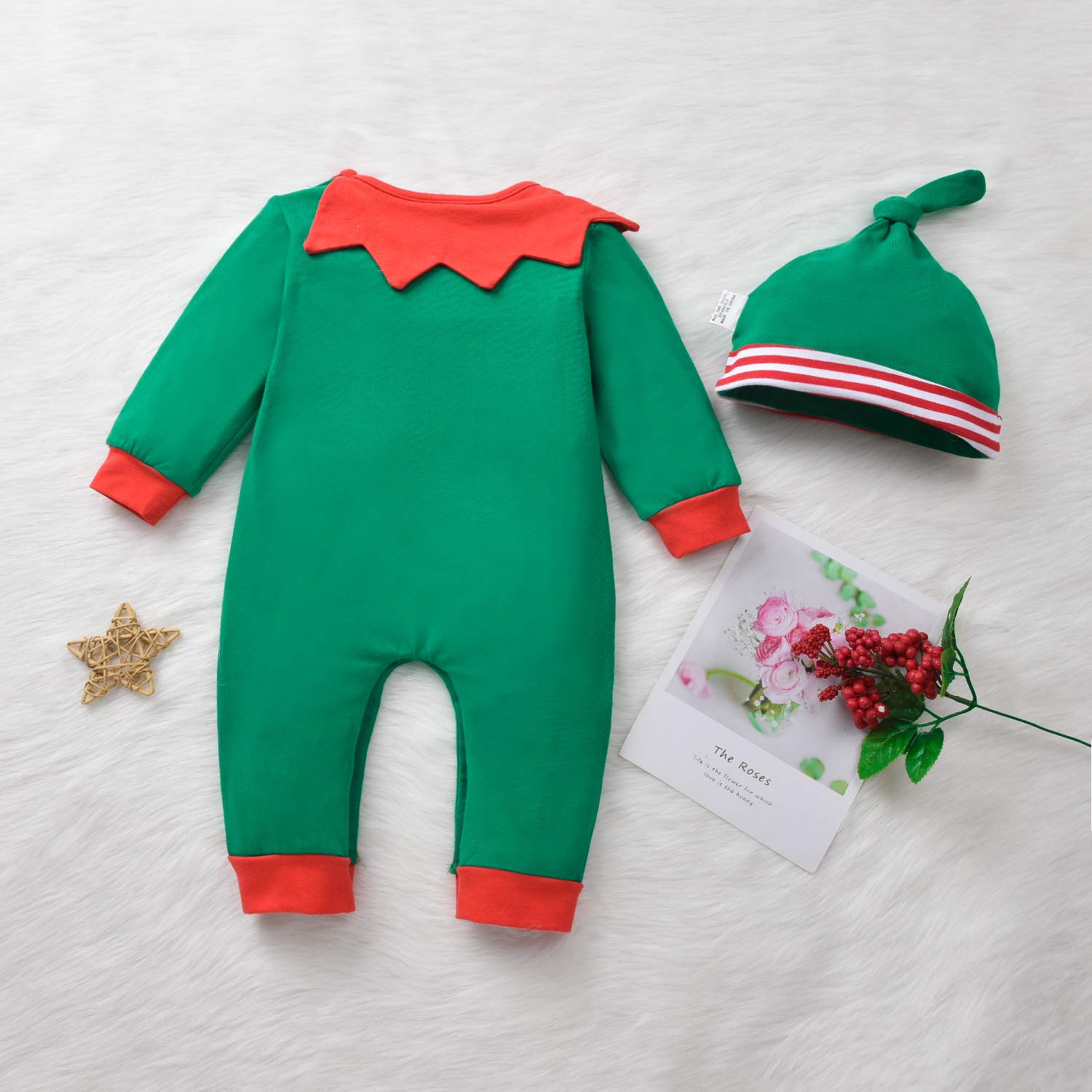 T TALENTBABY Weihnachten Kostüm Baby Kleidung Mädchen Jungen 0-3 Monate, Baby Overall Winter, Christmas Santa Elf Babykleidung Strampler, Grün Walkoverall Outfit, Neugeborenen Geschenk Set