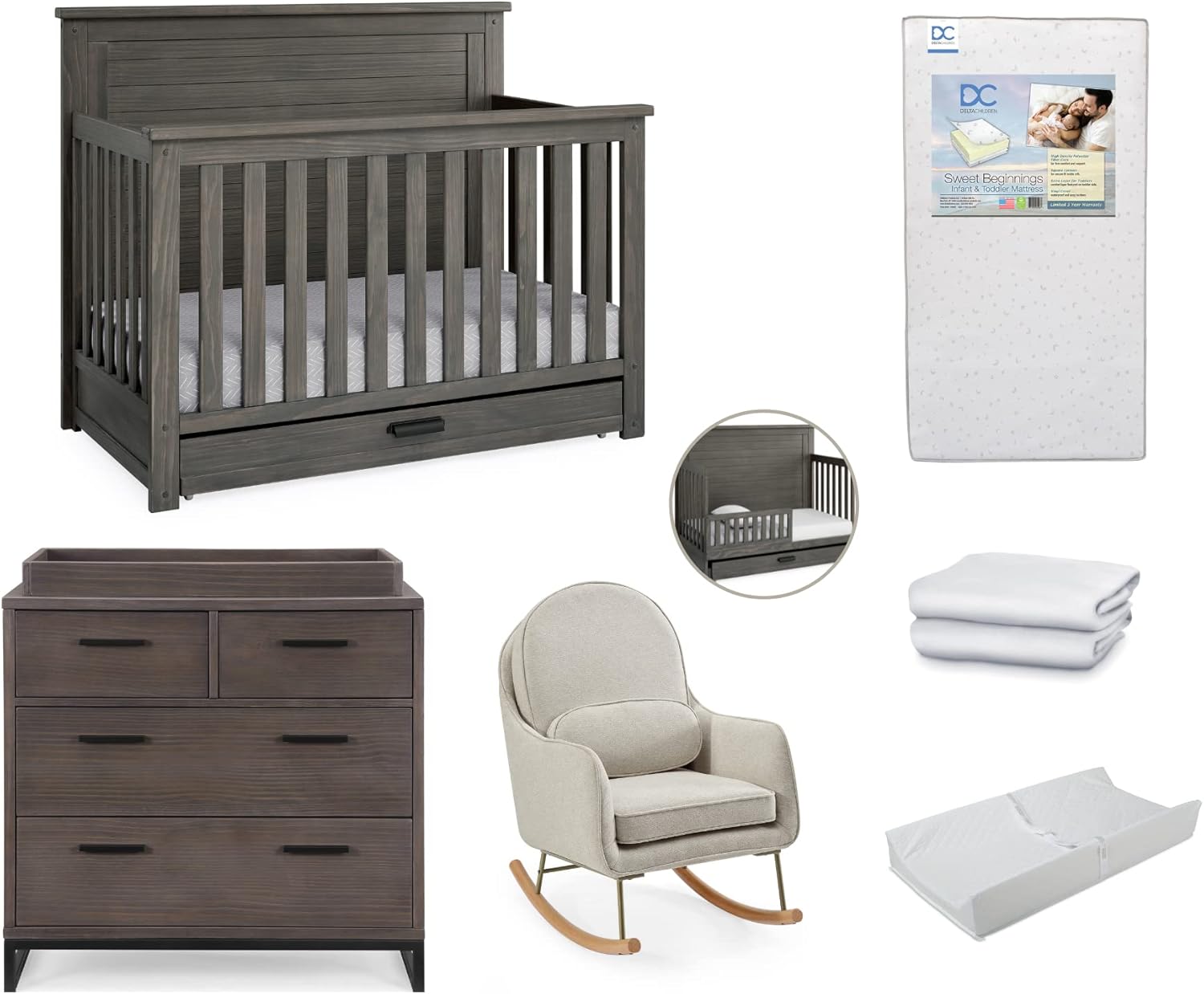 Delta Children Caden Crib 8Piece Baby Nursery Furniture