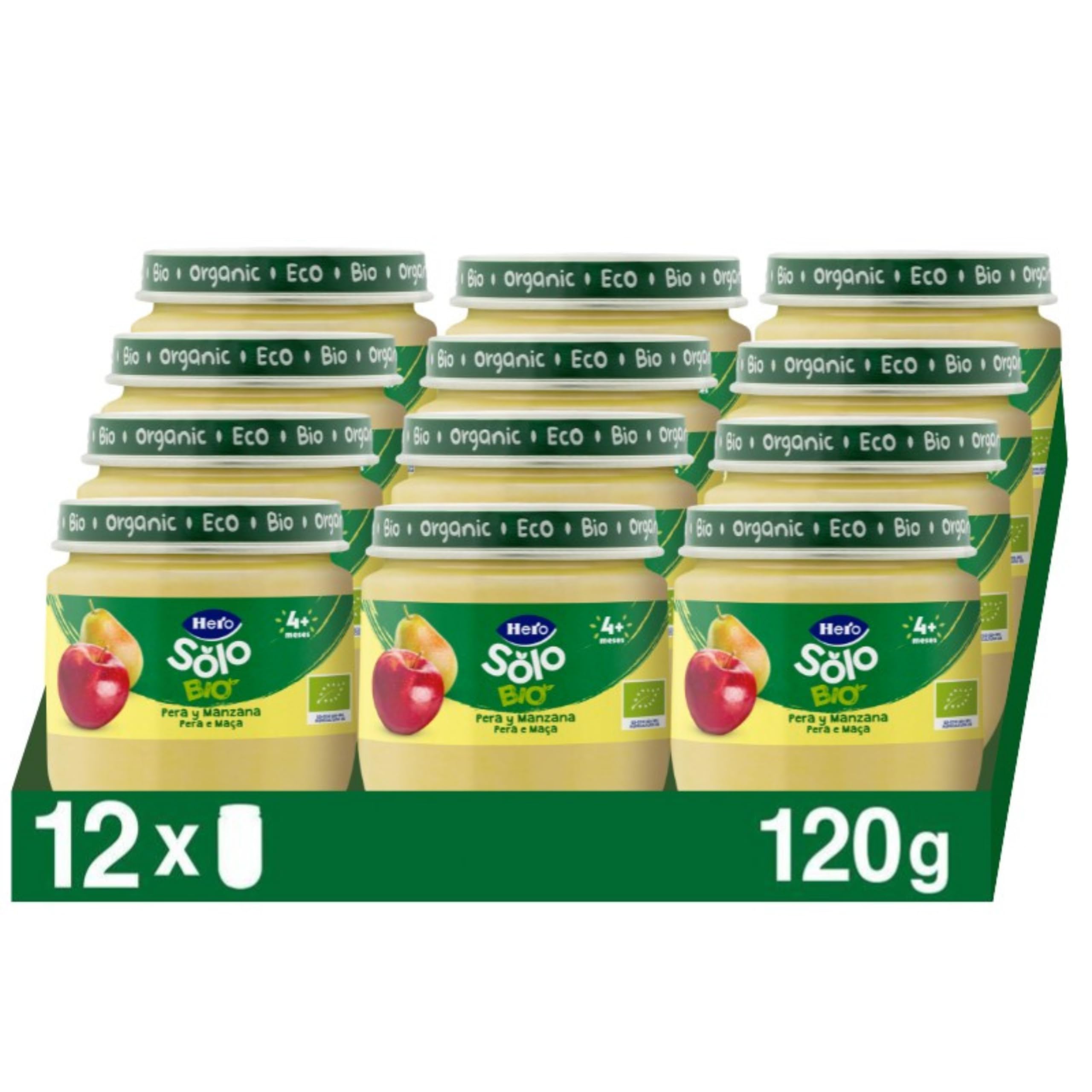 Hero Solo Bio Tarritos de Pera y Manzana 100% Ecológico - Pack 12 x 120 g