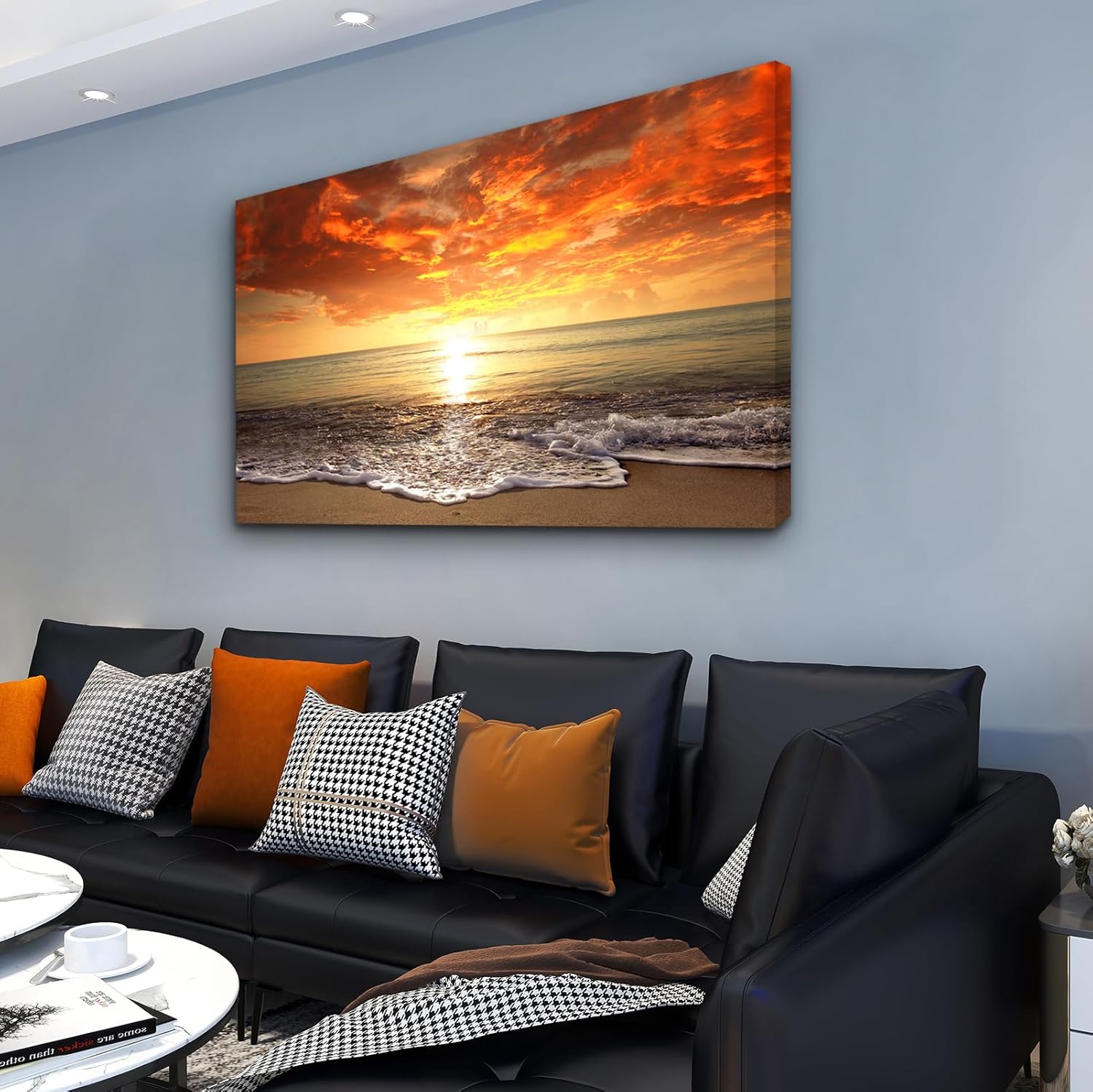 Baisuart-S0169 Canvas Prints Wall Art Sunset Ocean Beach Pictures Photo Paintings for Living Room Bedroom Home Decorations Modern Stretched and Framed Seascape Waves Landscape Giclee Artwork - Image 2