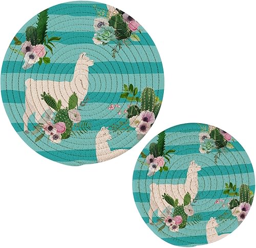 Salvamanteles de cactus de llama para ollas y sartenes calientes, soportes para ollas, resistente al calor, soporte absorbente para ollas calientes