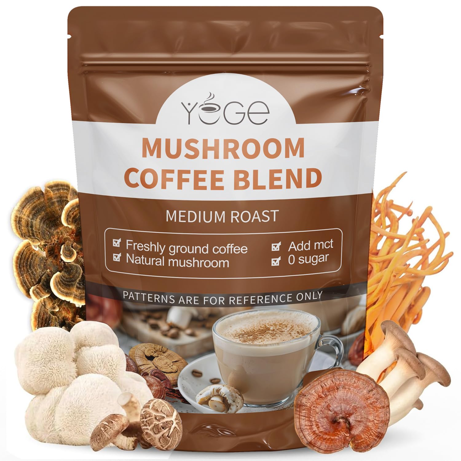 Mushroom Coffee, 6 Adaptogenic Mushrooms with Cordyceps, Reishi, King Trumpet, Shitake, Turkey Tail, Lions Mane, Instant Coffee Powder for Energy,Focus, Digestion & Immune Support, 30 Servings