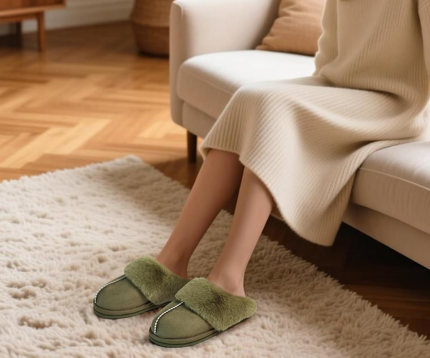KuaiLu Womens Fuzzy Memory Foam Slippers Warm House Shoes Arch Support