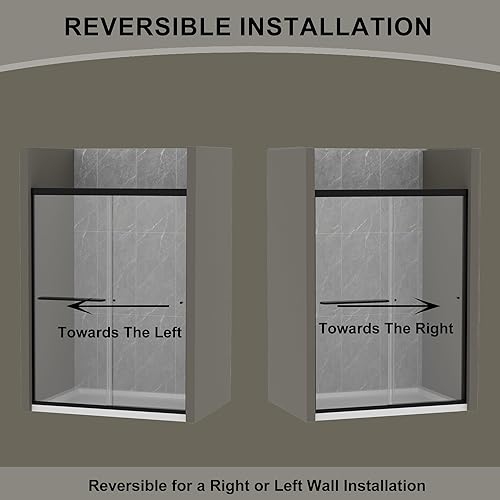 Miniatura 12 de Puerta de ducha deslizante sin marco de 44-48 pulgadas de ancho x 72 pulgadas de alto, puerta de ducha de vidrio con vidrio templado SGCC Negro