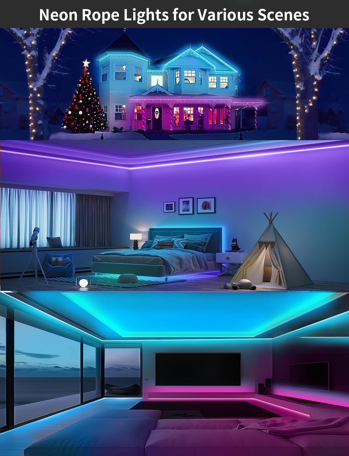 Neon LED Strip Streifen RGB 8M 24V Dimmbar, Neon LED Band Lichtband IP65 Wasserdicht Flexible, LED Strip Silikon DIY mit App Steuerung, Musik Sync Netzteil & RF Fernbedienung für Innen Aussen