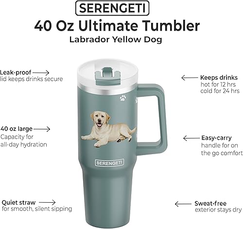 Miniatura 5 de SERENGETI Ultimate - Vaso de 40 onzas con asa y pajilla, vaso aislado al vacío con popote y tapa, taza de viaje de acero inoxidable para amantes de