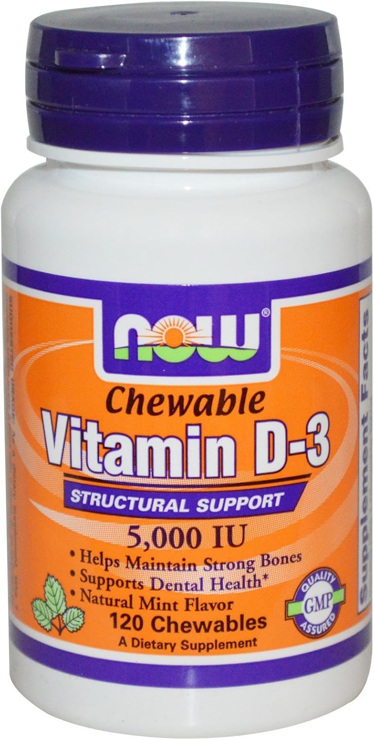 Now Foods Vitamina D-3 5000 UI Sabor Menta 120 Comprimidos Masticables