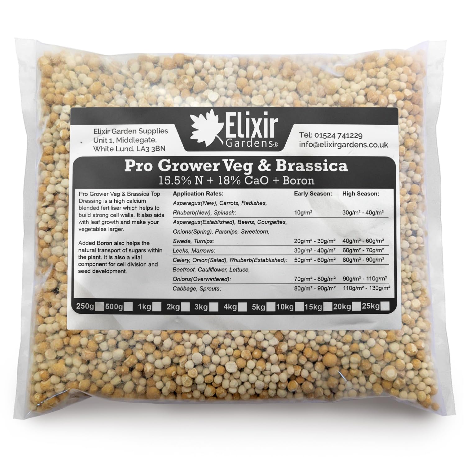 Elixir Gardens | Vegetable & Brassica Granular Fertiliser | Calcium + Nitrate + Boron | Quick Release | NPK 15.5% N - 18% CaO + Boron | 250g-25kg in Bag or Tub | Treats Upto 2000sqm | 20kg Bag