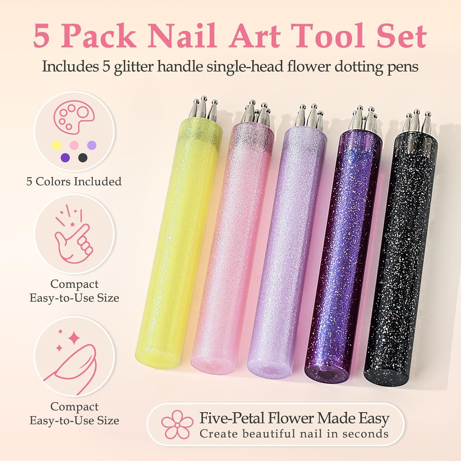 5PCS Nail Dotting Tools Single-head 5 Petal Flower Nail Art Tools