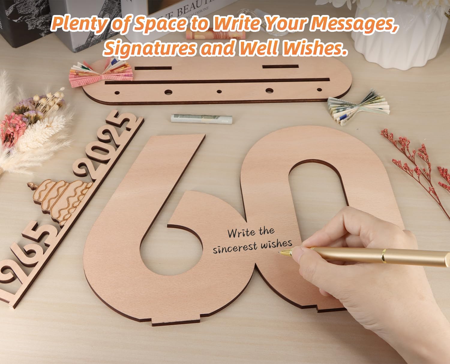 Giftota 2025 Originale Libro Degli Ospiti in Legno per Uomo e Donna - 30 Anni Regali Creativi in Denaro - Regalo di Compleanno in Legno per il 30° Anniversario con Luci LED - DIY Decorazioni in Legno