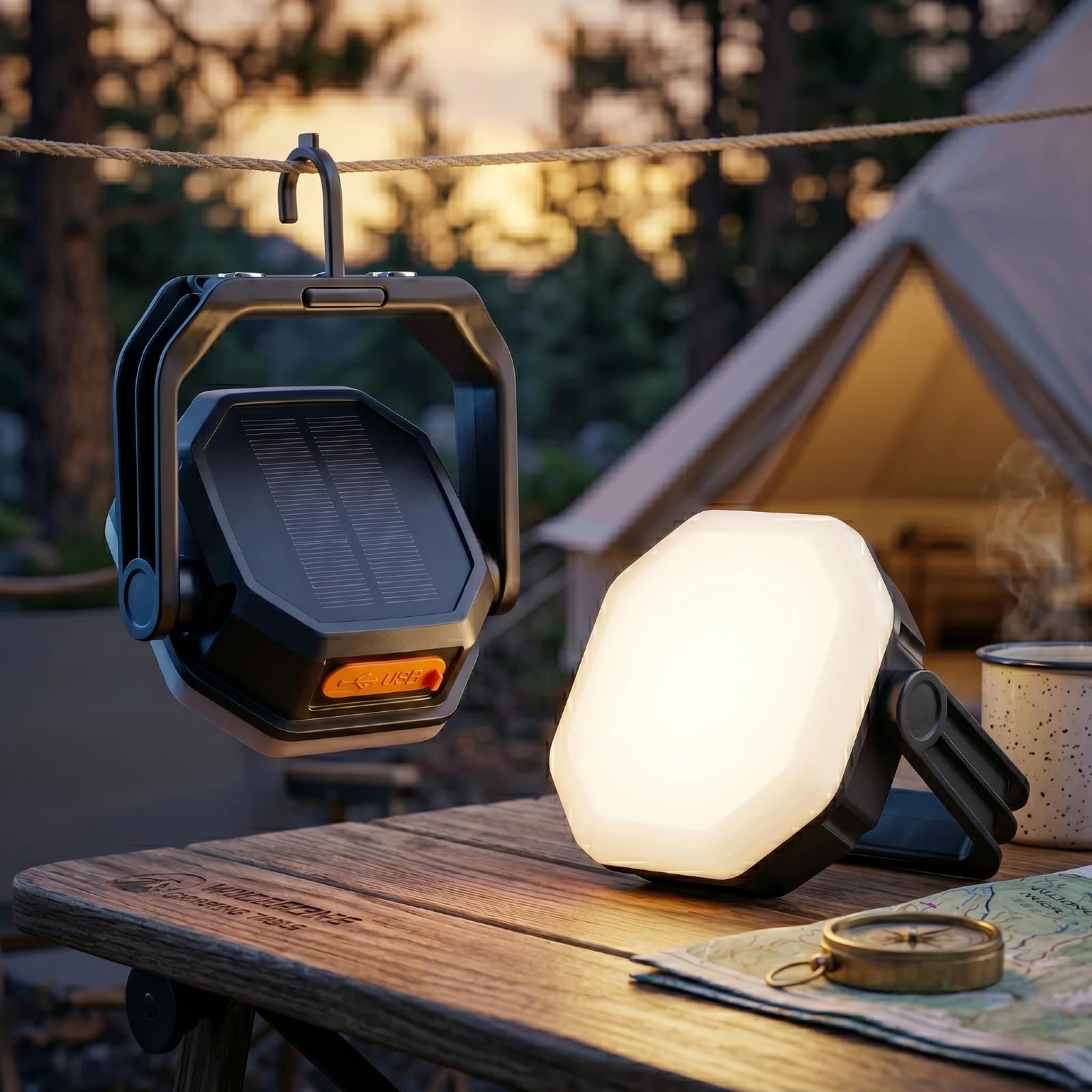 KEIY Camping Light Rechargeable, 6600mAh Power Bank, Magnetic Base, 400LM Soft Glow Collapsible Tent Lamp with 3 Temperatures, IP65 Waterproof Portable Solar Outdoor Lantern, for Camping & Emergency