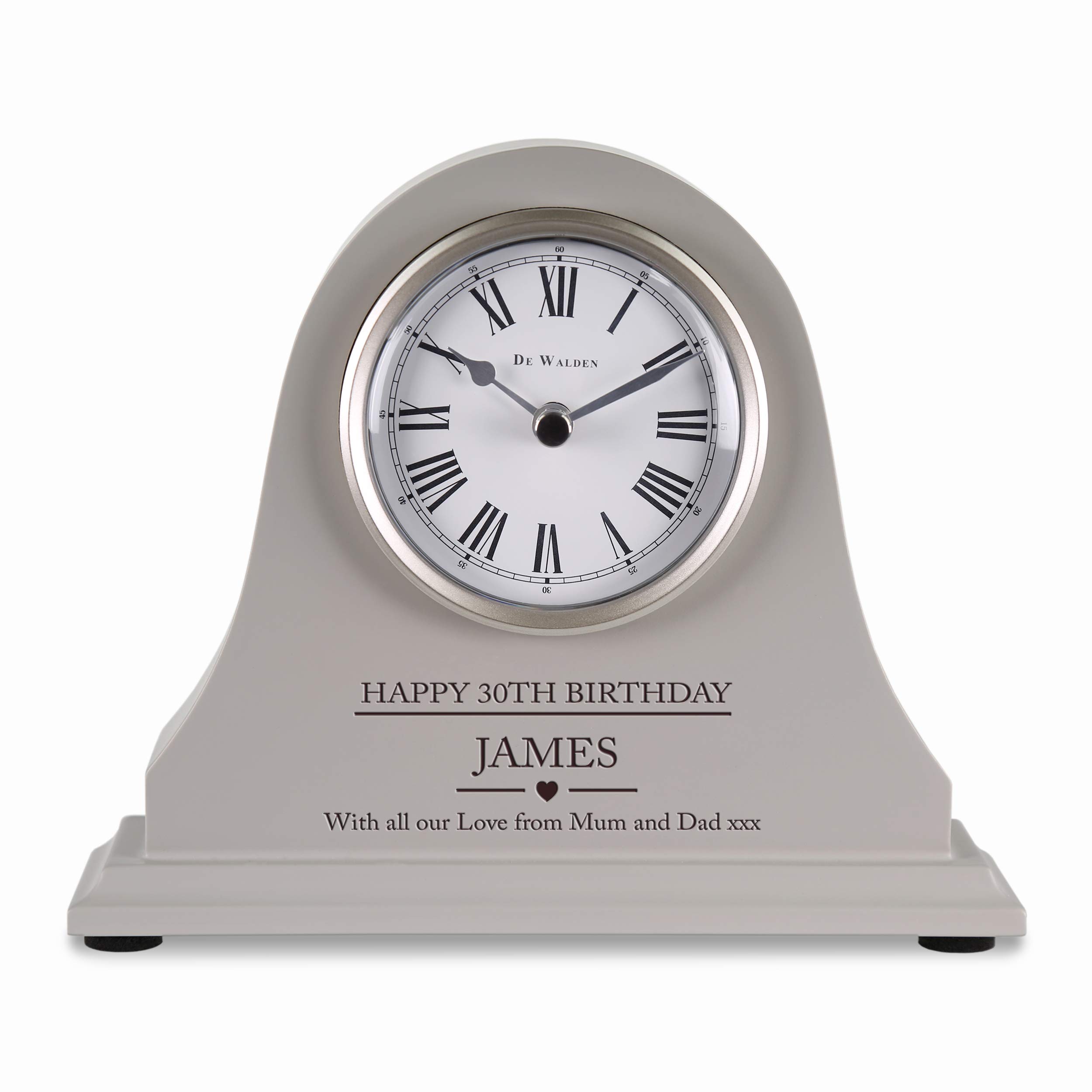 De Walden 30th Birthday Boys Engraved Grey Mantel Clock Thirty Years Mens Gift
