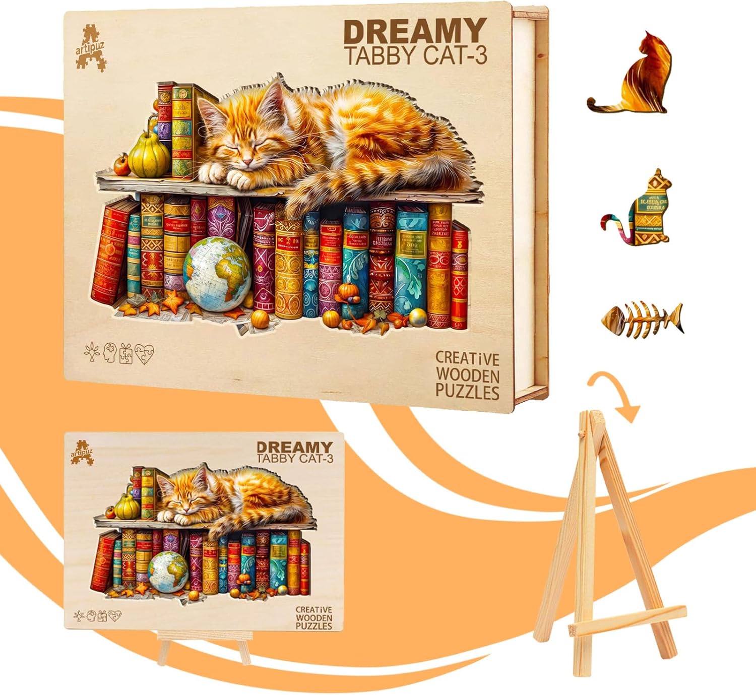 Wooden Puzzles for Adults - Dreamy Tabby Cat Wooden Puzzle, Unique Shape Cat Puzzle for Adults, Wood Puzzles Adult, Cats Gifts for Friends and Family, Home Decor (190pcs 11.4 * 7.2in M)