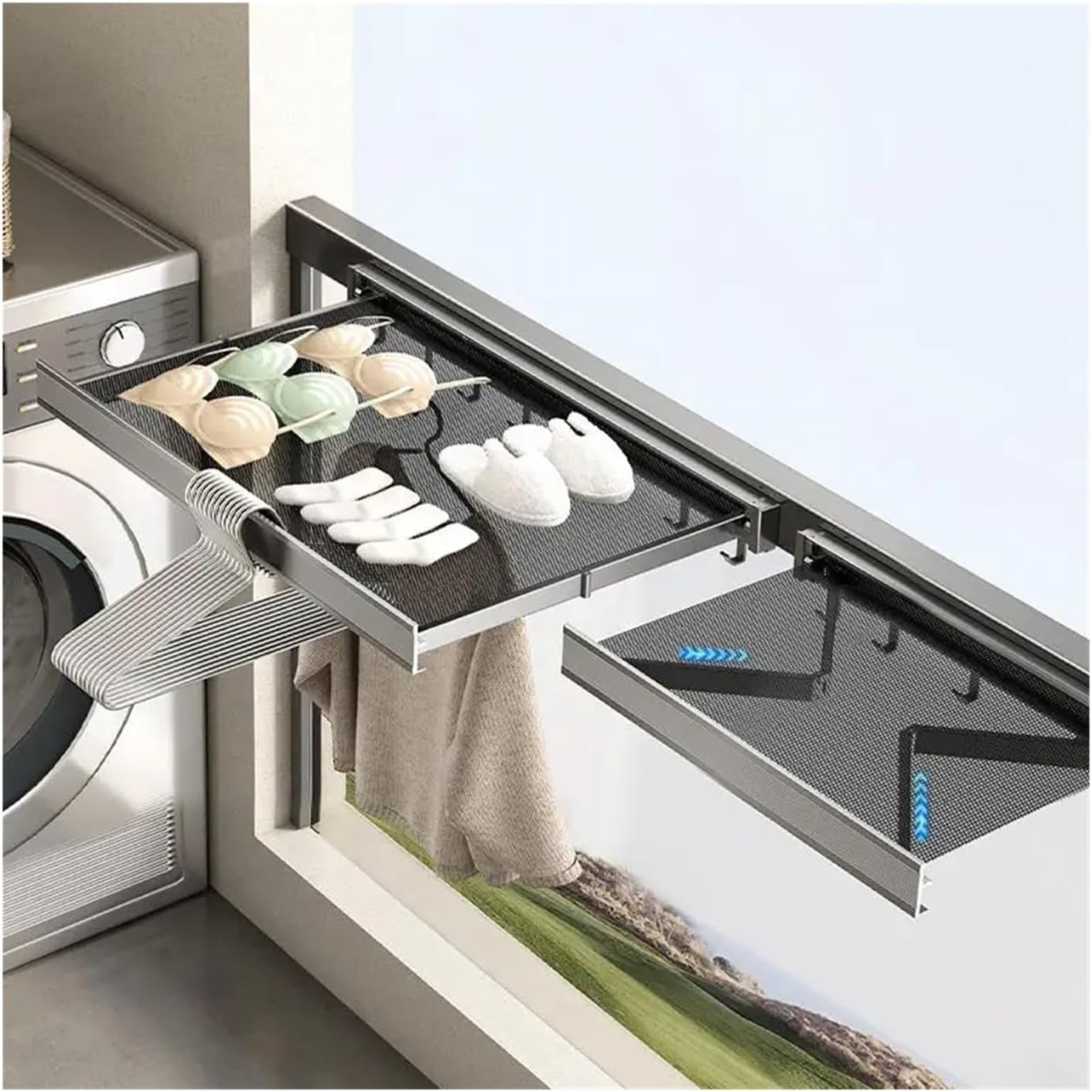 Genérico Retractable Laundry Drying Rack Space Saving Thicken Aluminum Clothes Hanger for Bathroom Closet Room Home Supplies(Black)