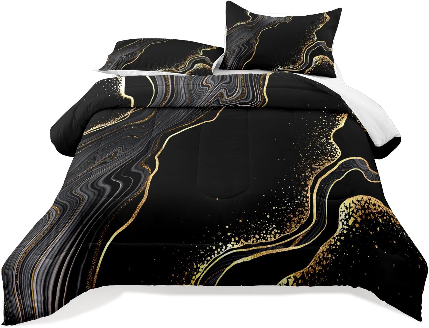 Raphus cucullatus Marble Comforter Set Queen,Marble Bedding,Black and White Bedroom Comforter Bedding Queen Size,Black and Gold Comforter Set,White and Gold Comforter Set
