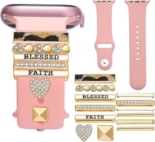 Gillna 13 dijes decorativos para correas de reloj, compatibles con SmartWatch de 1.496 pulgadas, 1.575 pulgadas, 1.614 pulgadas, iWatch Series 8, 7,