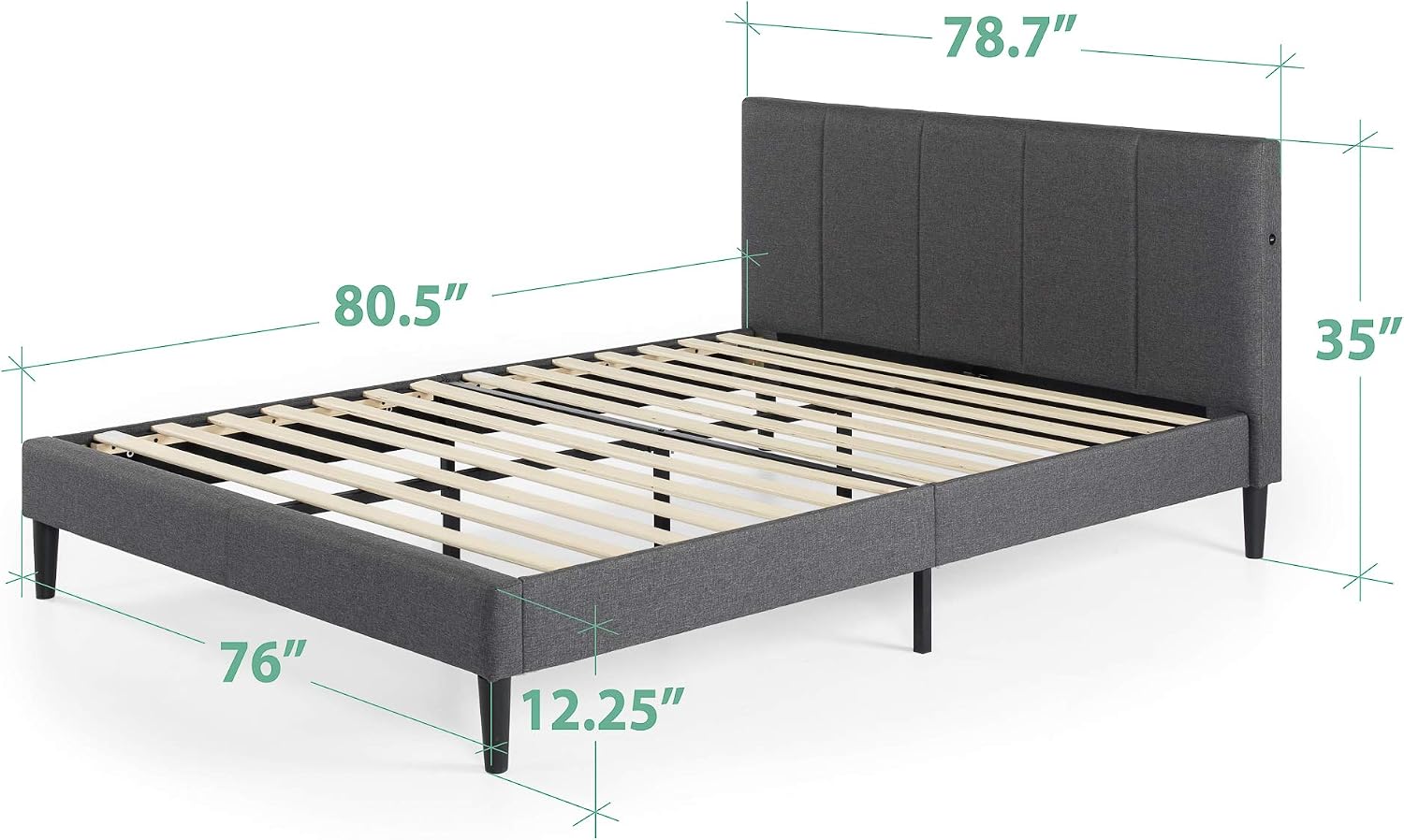 ZINUS Maddon Upholstered Platform Bed Frame with USB Ports / Mattress Foundation / Wood Slat Support / No Box Spring Needed / Easy Assembly, Grey, King
