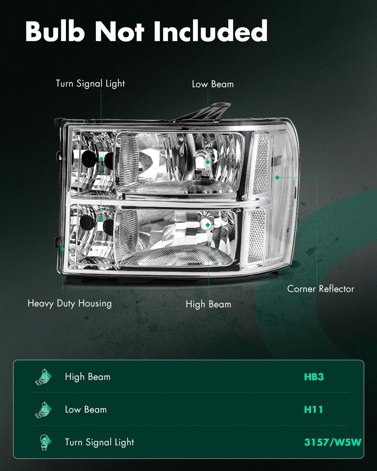 SCITOO Headlight Assembly Fits 2007-2013 for GMC for Sierra 1500 2007-2014 for GMC for Sierra 2500HD 3500HD Headlights Chrome Housing Clear Reflector(Bulbs Not Included)