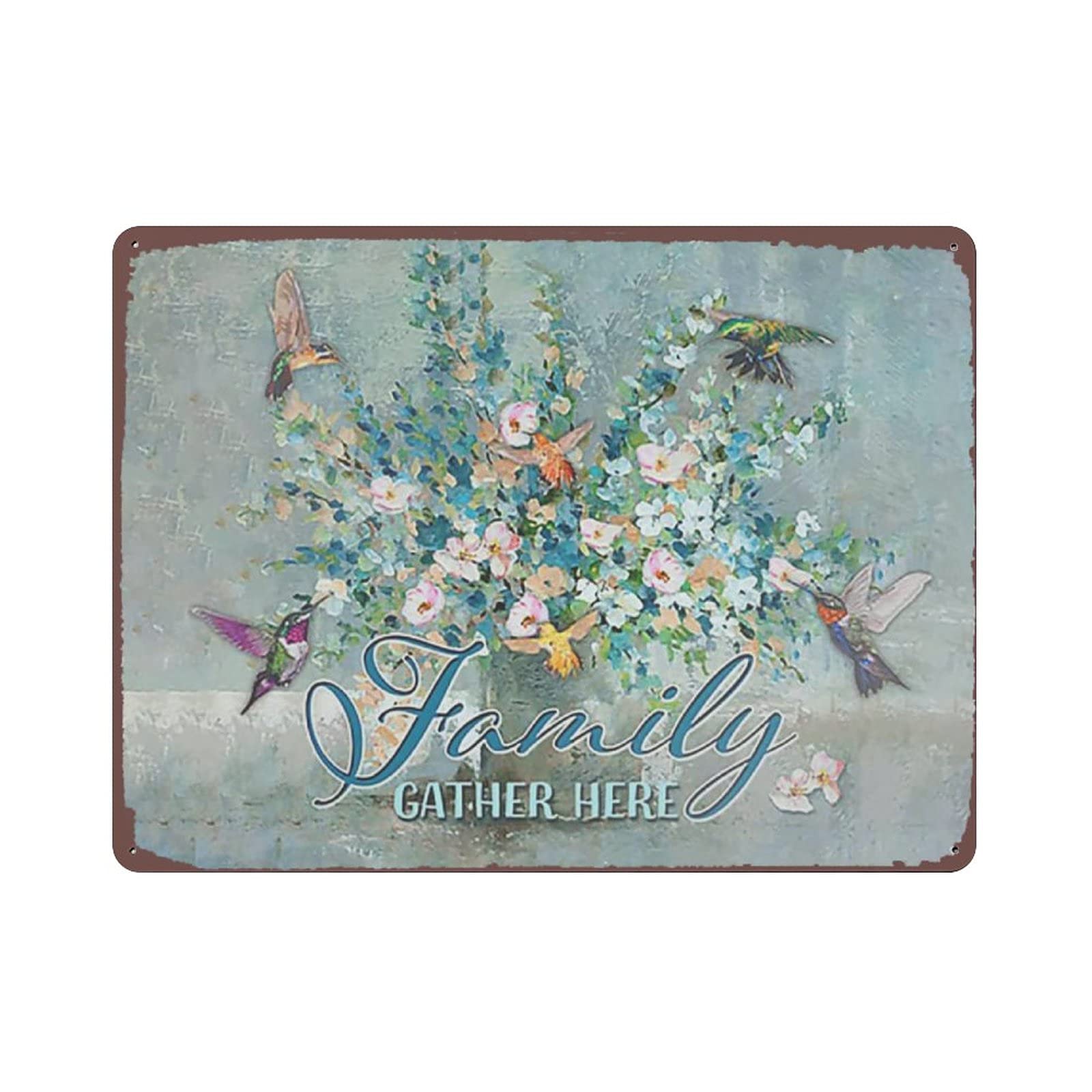 Family Gather Here Metal Tin Sign Artwork Poster Iron Painting Outdoor Sign Vintage Plaque Poster Cave Garage Pub Bar Kitchen Home Decoration 12"x16"