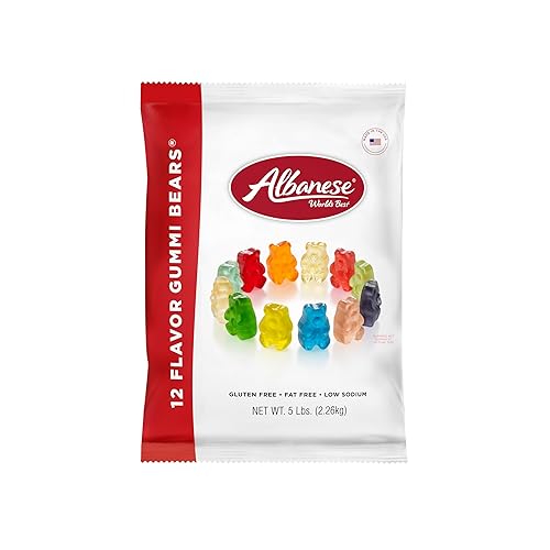 Albanese World's Best 12 Flavor Gummi Bears | 5lbs of Candy | 12 Unique Flavors, Gluten Free, Fat Free, Soft and Chewy Gummy | Cherry, Blue Raspberry, Mango and More | Great Snack for Travel and Kids - 12 Flavor Bears - 5 Pound (Pack of 1)