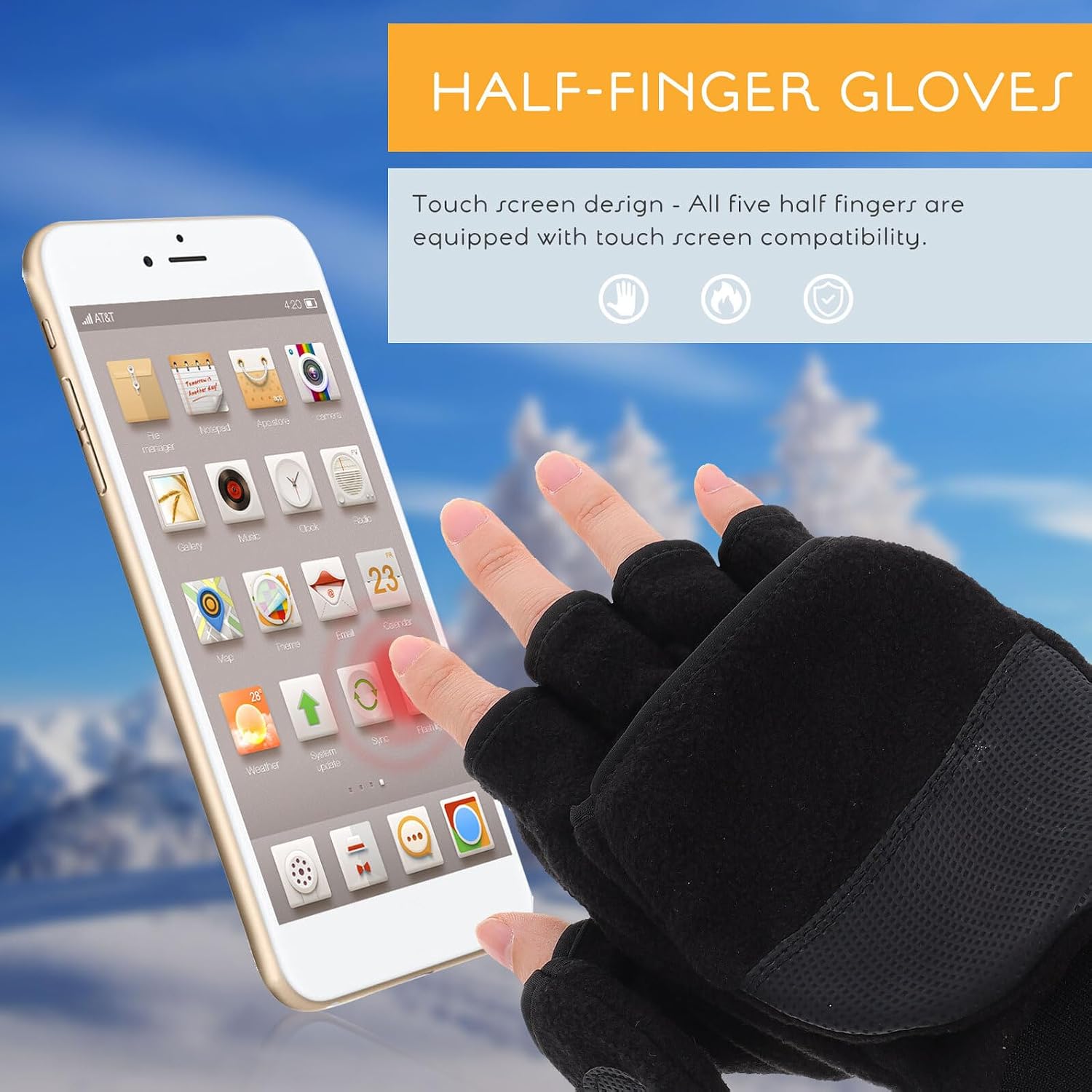 SOLUSTRE Thermal Finger Cover Gloves Half Finger Touchscreen Fleece Anti-slip Wear-resistant Warm Mitts for Women Outdoor Winter Cold Weather
