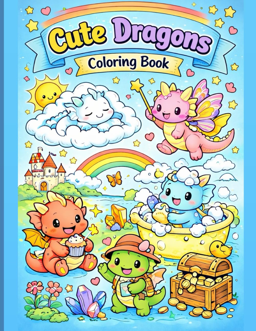 Cute Dragons Coloring Book for Kids Fun & Cozy Dragon Friends for Relaxing and Happy Coloring: 80 Adorable Comfy Dragons in Simple Coloring Pages for Boys and Girls