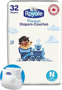 Royale Premium Diapers, Size NB (Up to 10 lb), 32 Count, Disposable Baby Diapers