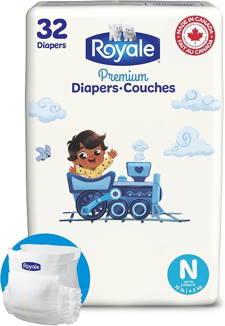 Royale Premium Diapers, Size NB (Up to 10 lb), 32 Count, Disposable Baby Diapers
