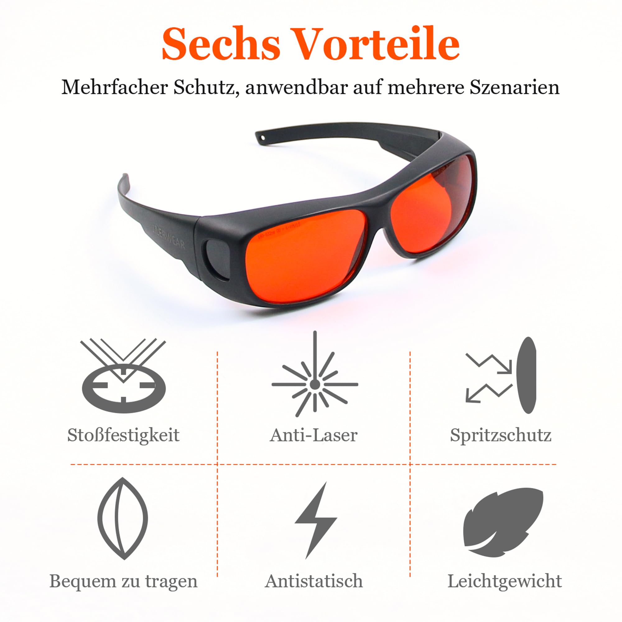 JILERWEAR Laserowe okulary ochronne 532 nm OD 6+ profesjonalne 180 nm - 532 nm, długość fali, fioletowe/niebieskie/zielone, okulary ochronne do 405 nm, 445 nm, 450 nm, 473 nm 532 nm Laser Fit