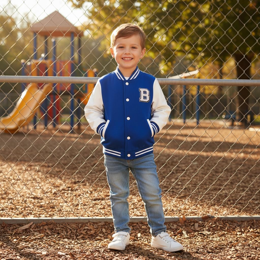 Volunboy Kids Baseball Jacket Varsity Letterman Coat Fall Winter Fleece Bomber Vintage Outerwear
