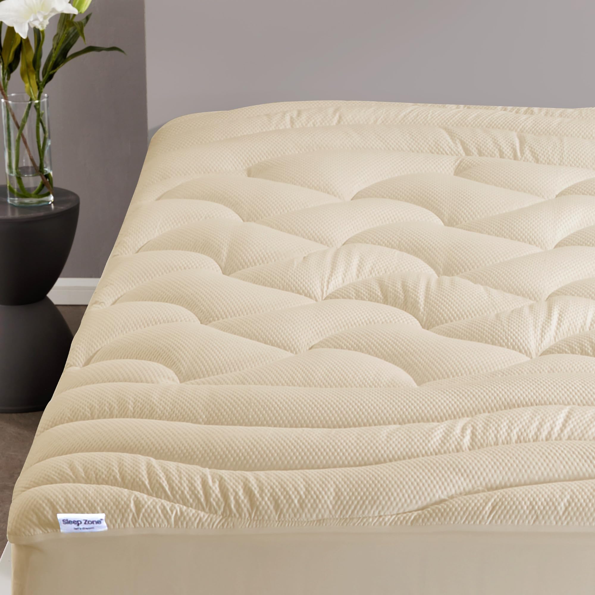 SLEEP ZONE California King Cooling Mattress Topper, Premium Mattress Topper, Padded Mattress Protector, Breathable, Washable, Deep Pocket, 8-21" (Beige, Cal King)