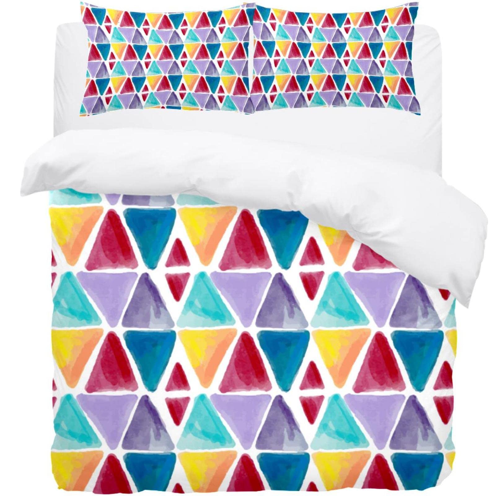 Parure de lit thermique multicolore housse de couette triangles géométriques
