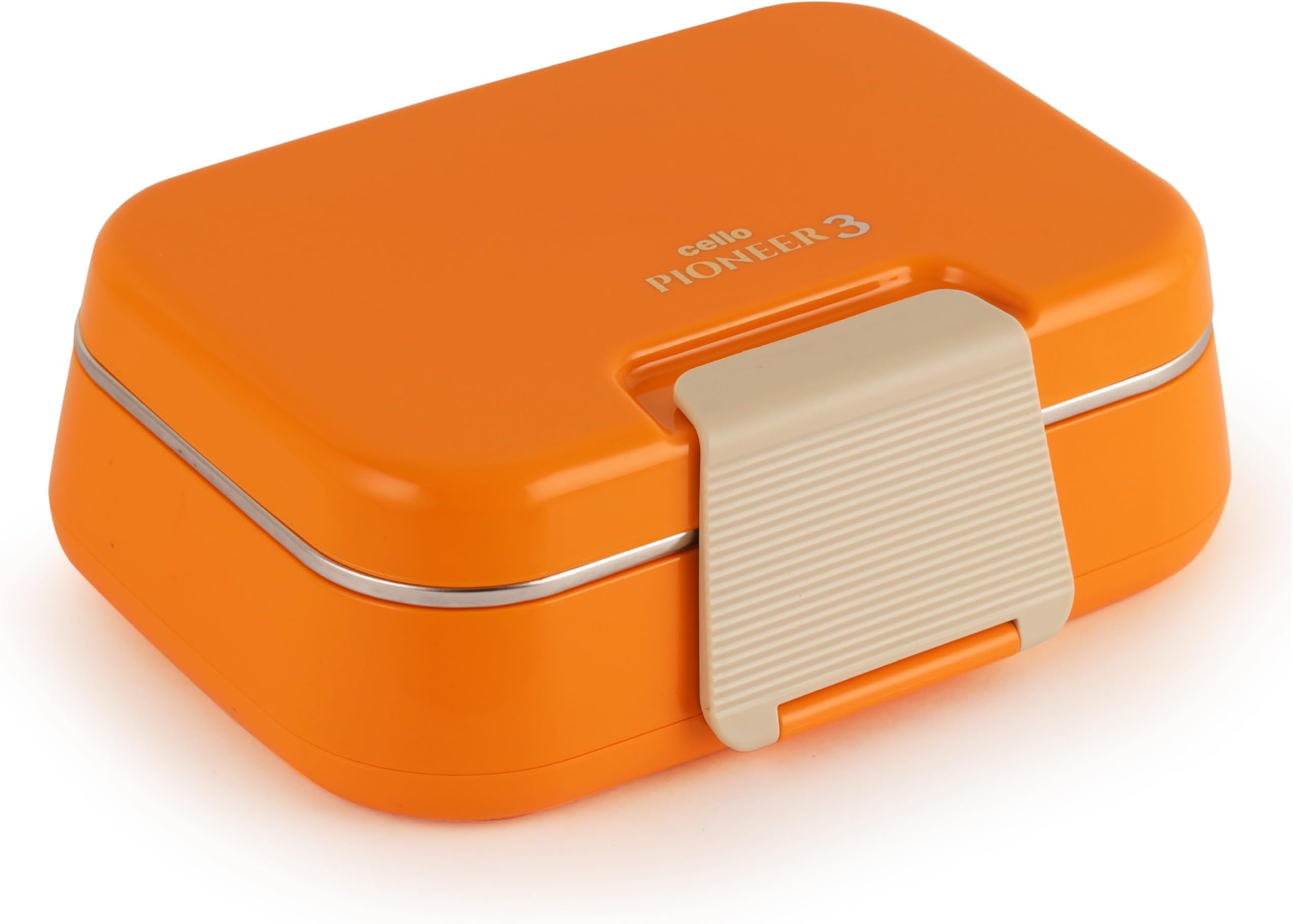 Pioneer | Insulated Lunch Box with Inner Steel | Separate Steel Compartments with Fork & Spoon | Ideal for College,Office, Outdoor Activities | Set of 1, Orange