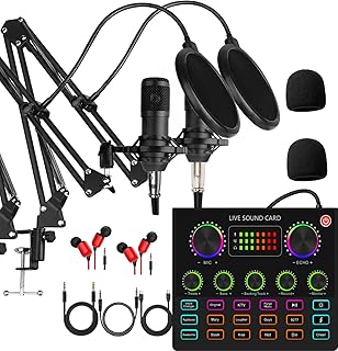 Podcast Equipment Bundle for 2, V8mx Audio Interface with Voice Changer Condenser Microphones for Gamer, All-in-One Audio ...