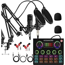 Podcast Equipment Bundle for 2, V8mx Audio Interface with Voice Changer Condenser Microphones for Gamer, All-in-One Audio Mixer Perfect for Live Streaming, Singing, YouTube, Gaming (V8MAX KIT FOR 2)