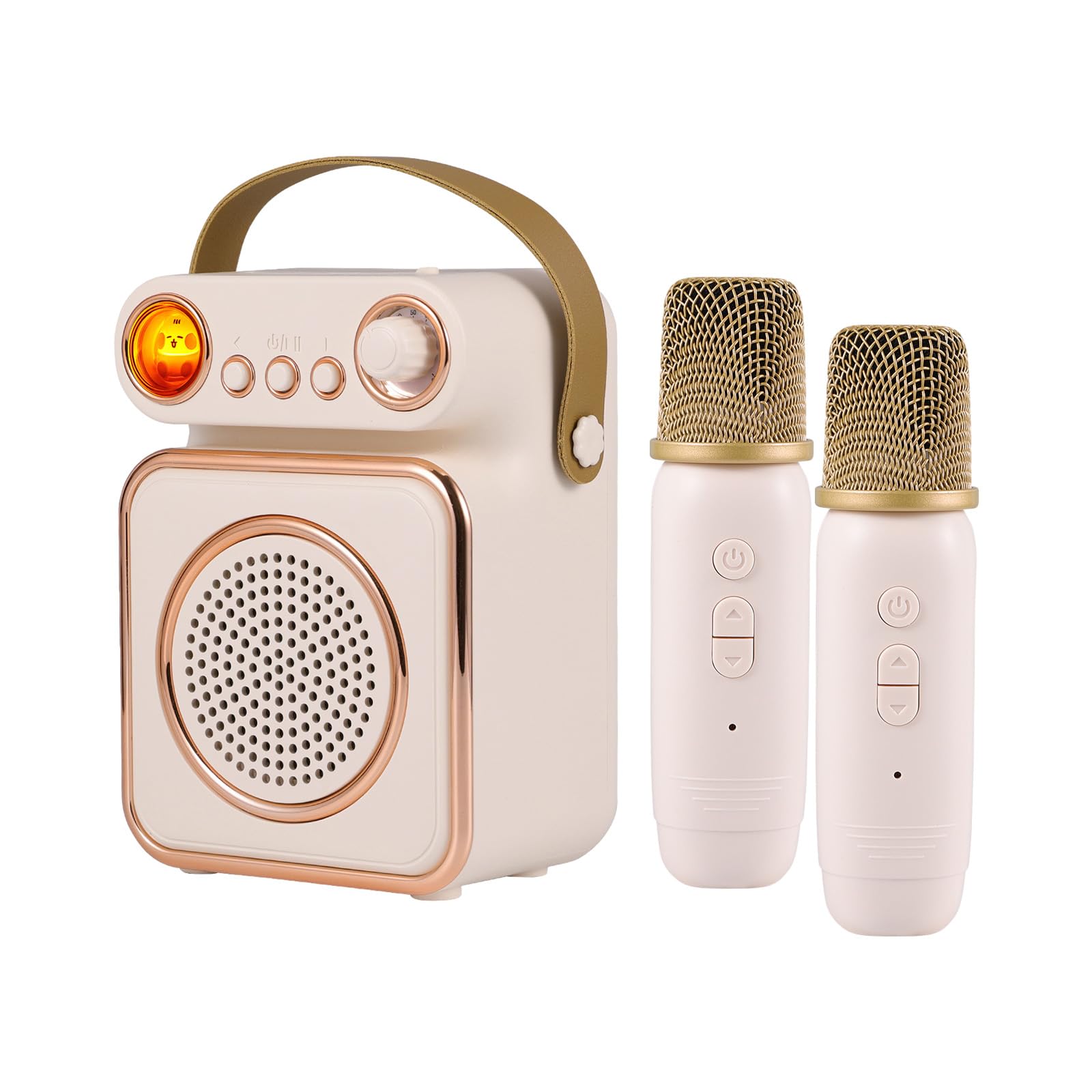 Hanzete - Mini macchina per karaoke, set con microfono e altoparlanti wireless, con 2 microfoni ricaricabili a LED, luce notturna colorata, altoparlante per karaoke, feste di compleanno, per il