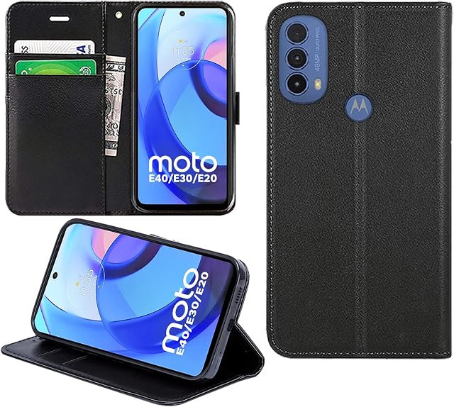 DN-Technology Moto E30 Case, Moto E40 Case, Moto E20 Case, Moto E30/E40/E20 Flip Case, Motorola E30/E40/E20 Phone Case With Card Slots (Compatible With Moto E30/E40/E20 Screen Protector) (BLACK)