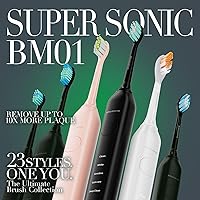 Vista 2 de Brushmo Cepillo de dientes eléctrico Super Sonic con 4 cabezales de repuesto, cepillo de dientes electrónico recargable para adultos con 5 modos