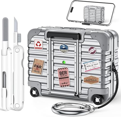 Funda con bloqueo de seguridad para AirPods Pro de 21 generación con kit de limpieza, bonito y divertido diseño de maleta AirPods Pro 2, funda de